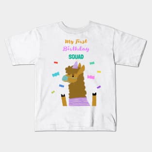 My First Birthday Squad - First Birthday quarantined lama with face mask. Kids T-Shirt